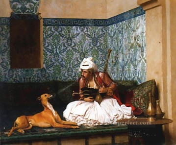 Arnaut bläst Rauch in der Nase seines hund Greek Araber Orientalismus Jean Leon Gerome Ölgemälde